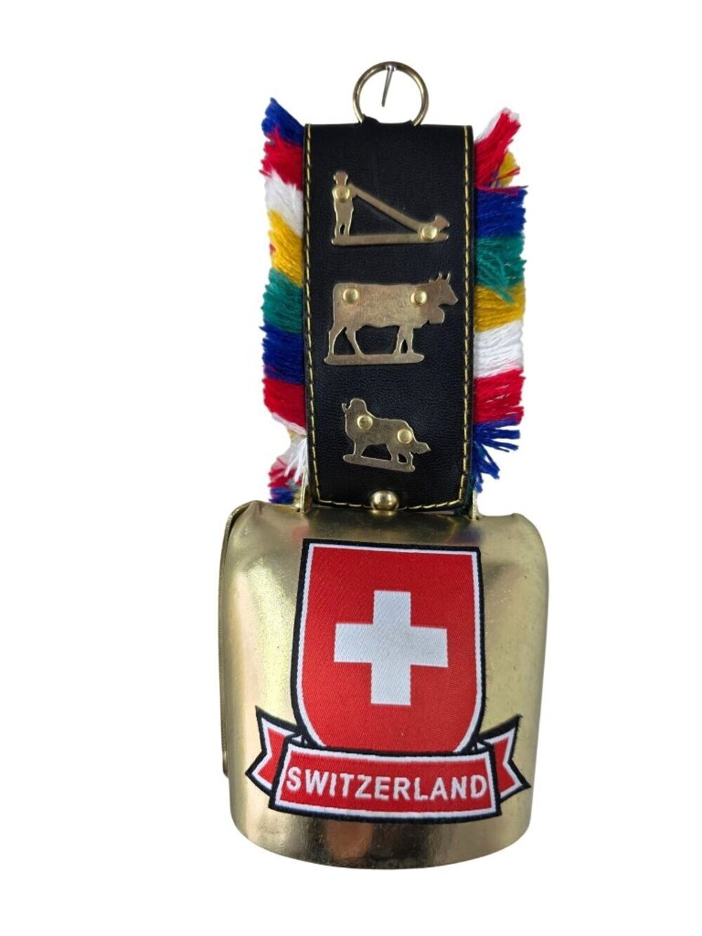 Swiss Alpine Cowbell Brass Tone Bell Folk Art Chalet Decor Vintage Style